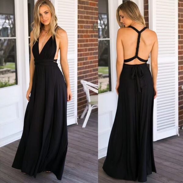 V-neck Long Dress Women Cross Strap Beauty Back Design Party Dresses - Image 2