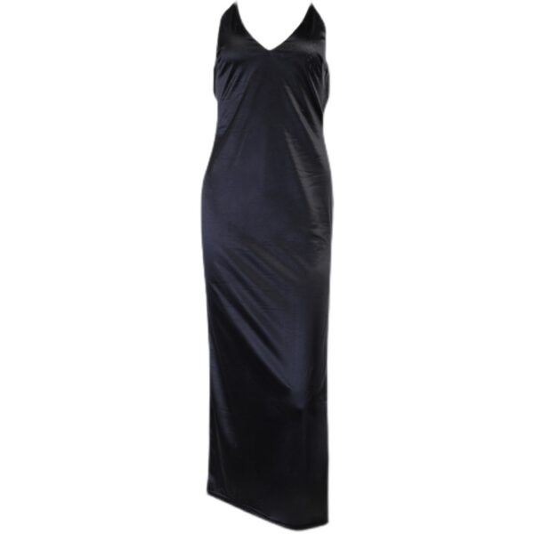 Satin Maxi Dress Women Sexy Black Backless Split Party Dresses Off Shoulder V Neck - Image 7