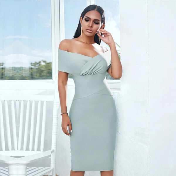 Bandage Dress Women Off Shoulder Midi Club Party Dresses - Image 5