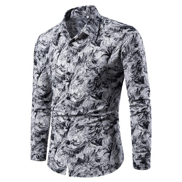 Autumn and Winter Mens Shirt Printed Casual Long Sleeved Shirt Slim Fit Male Social Dress Shirt For Men - Image 4