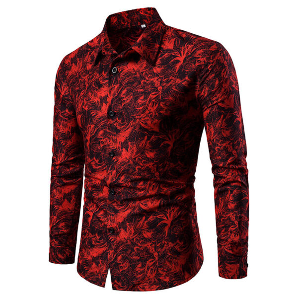 Autumn and Winter Mens Shirt Printed Casual Long Sleeved Shirt Slim Fit Male Social Dress Shirt For Men - Image 5