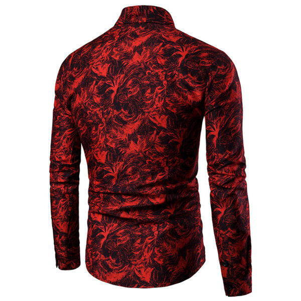 Autumn and Winter Mens Shirt Printed Casual Long Sleeved Shirt Slim Fit Male Social Dress Shirt For Men - Image 3