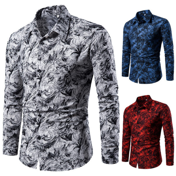 Autumn and Winter Mens Shirt Printed Casual Long Sleeved Shirt Slim Fit Male Social Dress Shirt For Men - Image 6