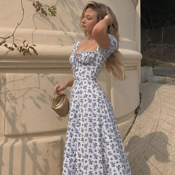 Summer Floral Print Dress Women Sexy Party Long Dresses Puff Short Sleeve - Image 10