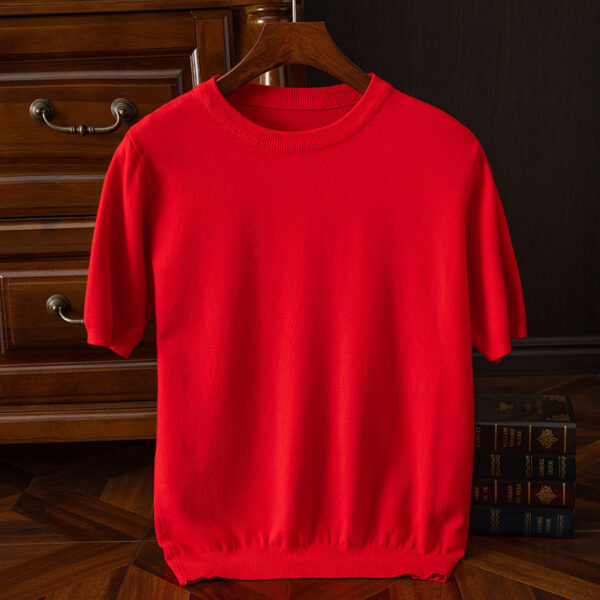 Men's Short-sleeved T-shirt Korean-style Trendy Round Neck Half-sleeve Sweater - Image 7