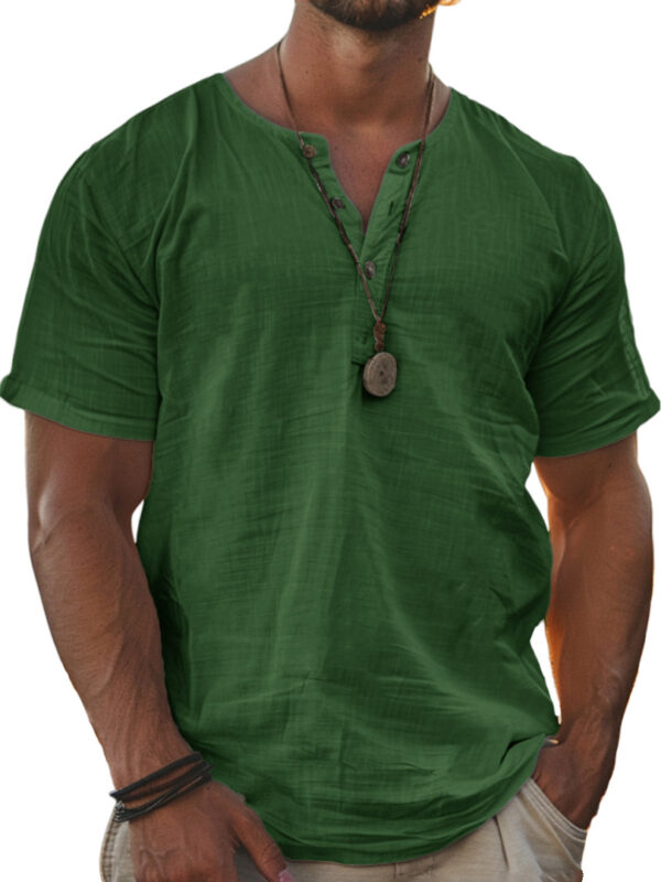 Men's Fashion Wear Men's Stand Collar Half Cardigan 4 Button Short Sleeve Shirt - Image 8