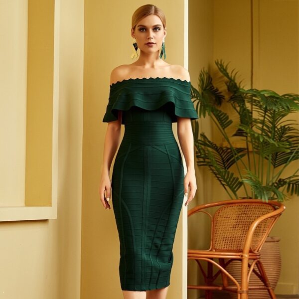 Women Green Off Shoulder Bandage Dress Party Dresses - Image 5