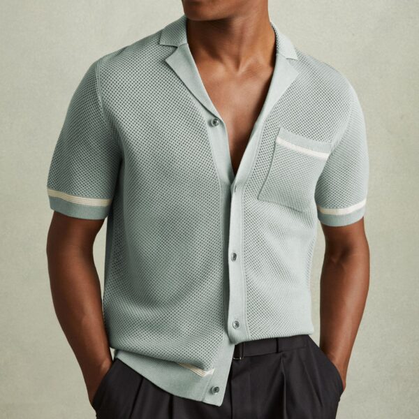 Men's Knitwear Summer Cuban Collar Short Sleeve Polo Shirt - Image 5