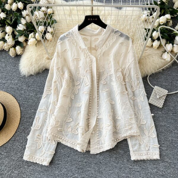 Heavy Industry Leaf Embroidery Cardigan Long Sleeve Top - Image 3