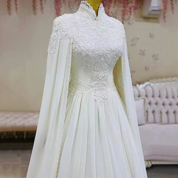 Lace Slim Long Sleeve Fishtail Wedding Dress - Image 4