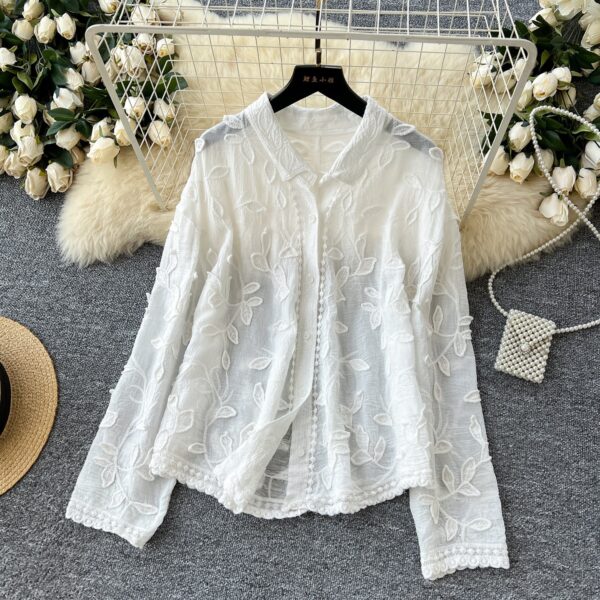 Heavy Industry Leaf Embroidery Cardigan Long Sleeve Top - Image 2