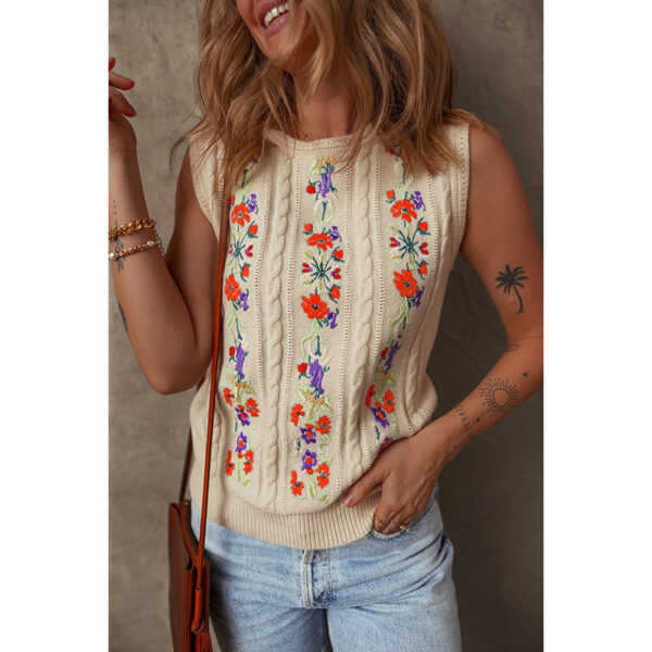 Fashion Floral Embroidered Knitted Vest For Women New Niche Retro Outerwear Sleeveless Top For Women - Image 4