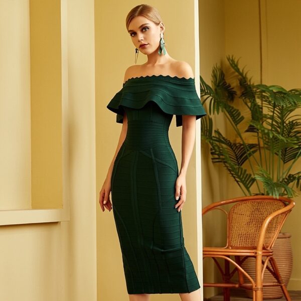 Women Green Off Shoulder Bandage Dress Party Dresses - Image 4