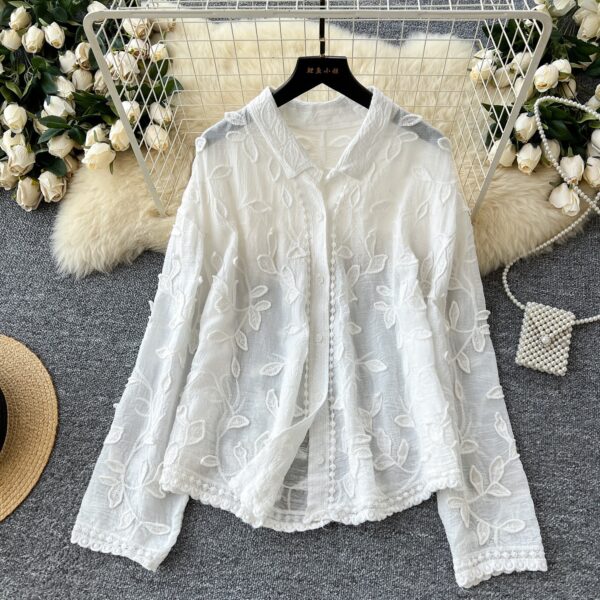 Heavy Industry Leaf Embroidery Cardigan Long Sleeve Top - Image 10
