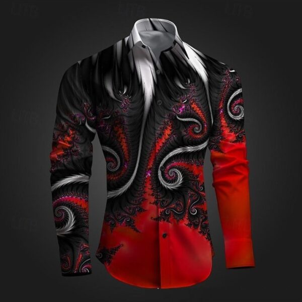 Autumn and Winter Mens Shirt Printed Casual Long Sleeved Shirt Slim Fit Male Social Dress Shirt For Men - Image 2