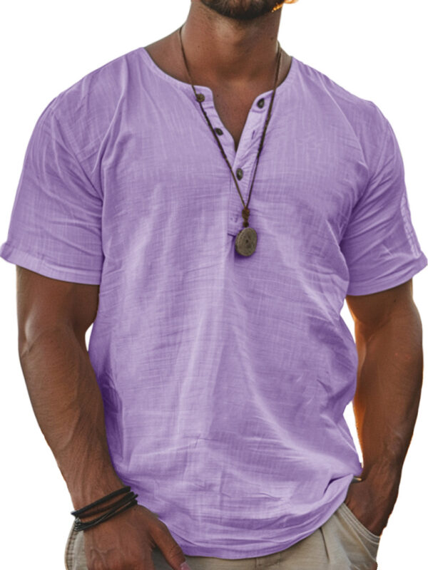 Men's Fashion Wear Men's Stand Collar Half Cardigan 4 Button Short Sleeve Shirt - Image 7